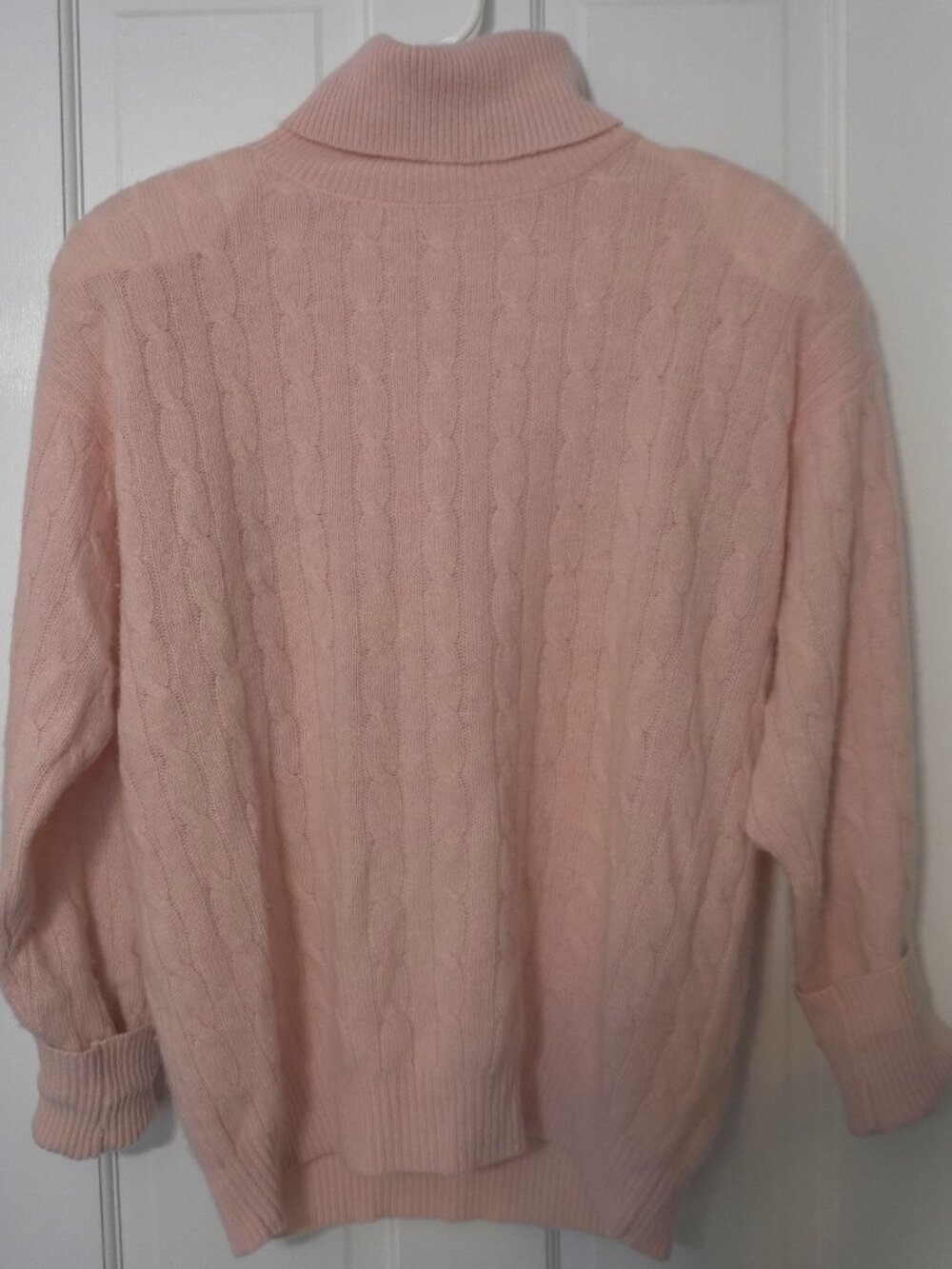 Sutton Studio 100% Cashmere Cable Knit Peach Turtleneck Sweater Sz L